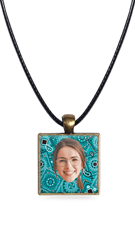 Brass Square Necklace - Bandana - Teal